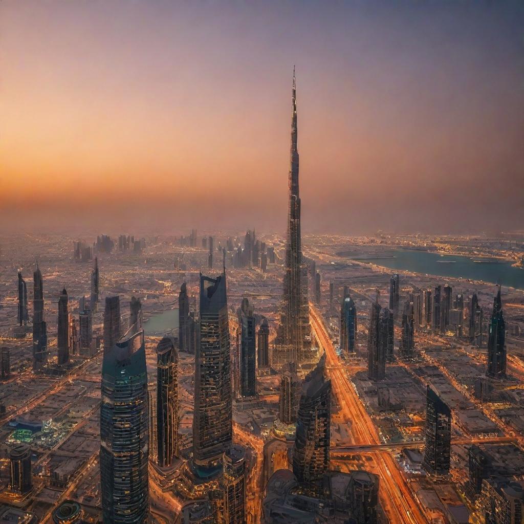 Dubai Sunset Panorama: Burj Khalifa Magnificence