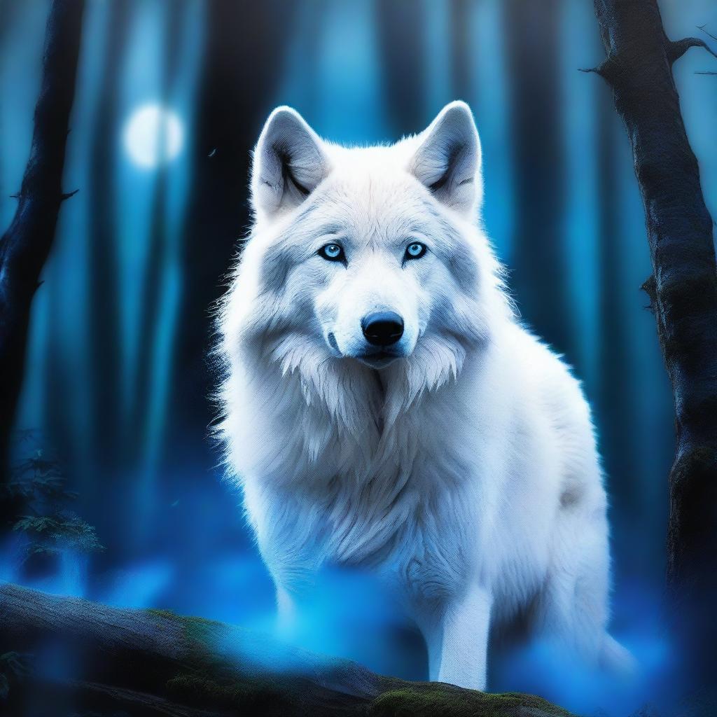 Majestic White Wolf Amidst an Ethereal Blaze