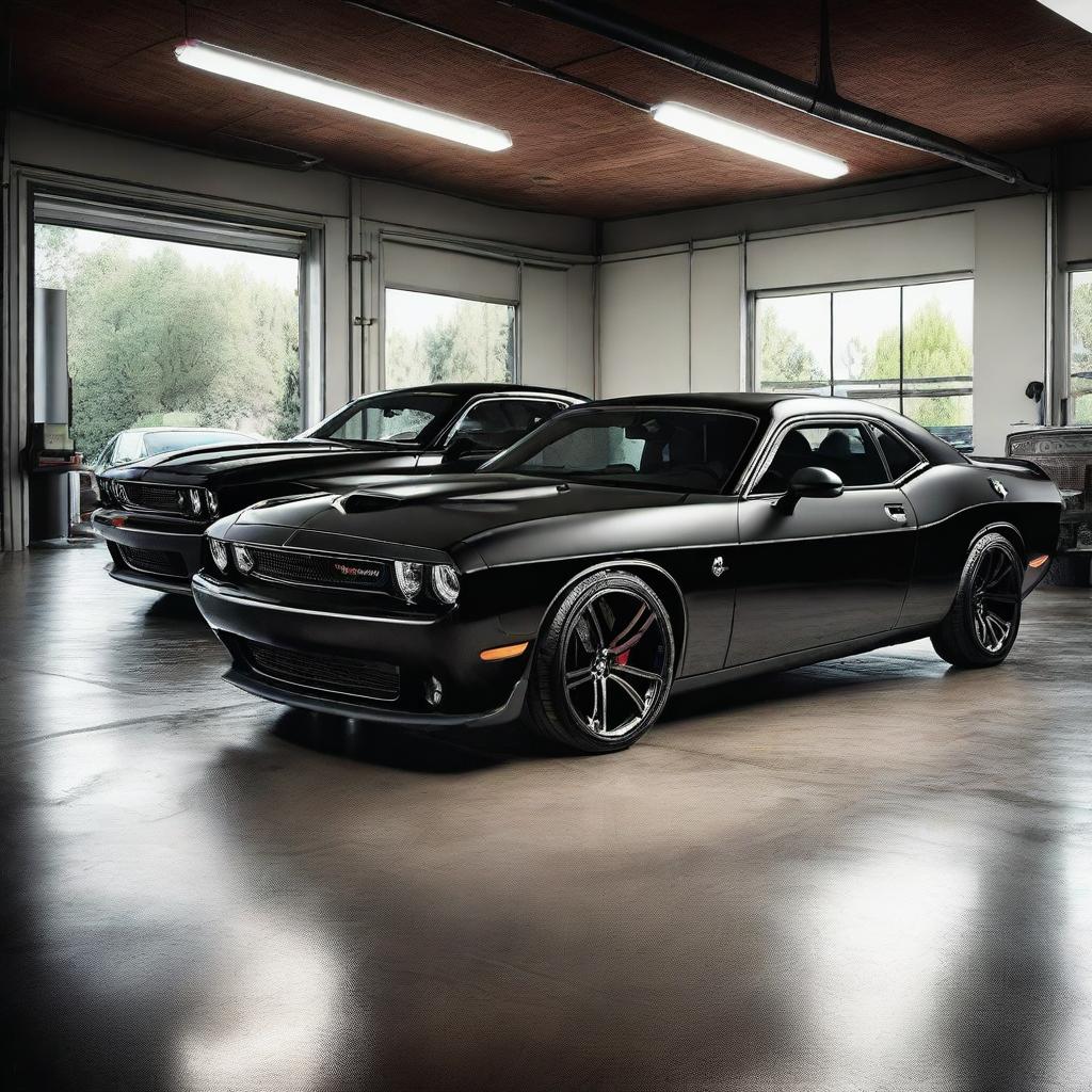 Stacked: A Row of Black Dodge Challenger Muscle Cars