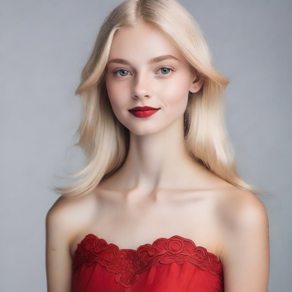 Confidence Radiates: 18-Year-Old Blonde Beauty in a Red Dress