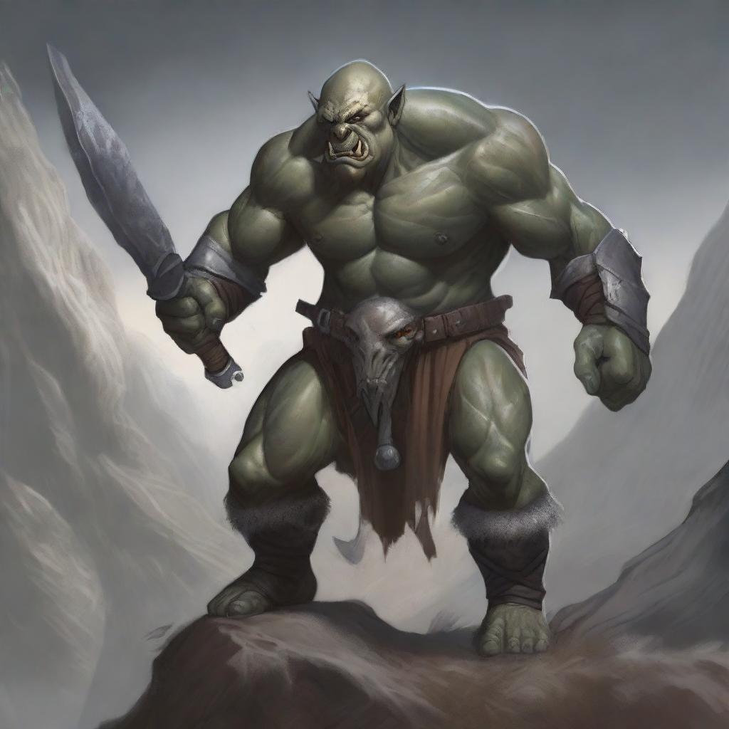 Unleash the Fierce: Gray-Skinned Orc Wields Twin Blasters