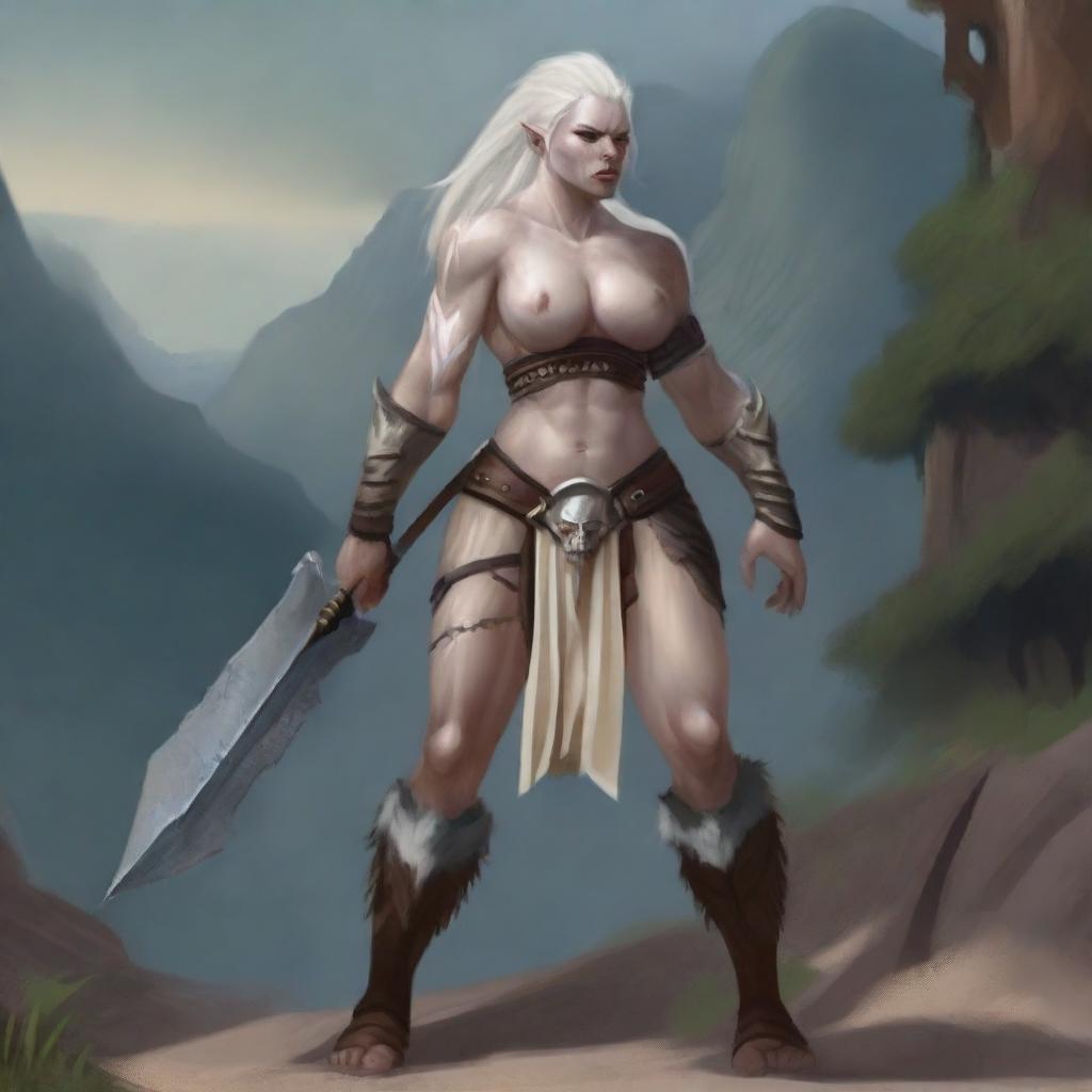 Fierce Elegance: Sexy Albino Half-Orc Barbarian