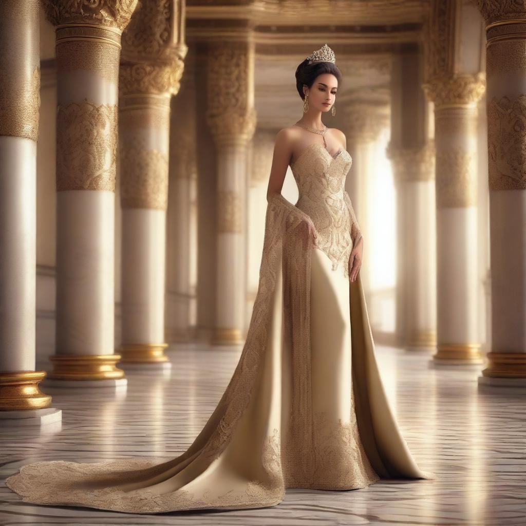 Regal Elegance: The Alluring Queen in Her Grand Palace