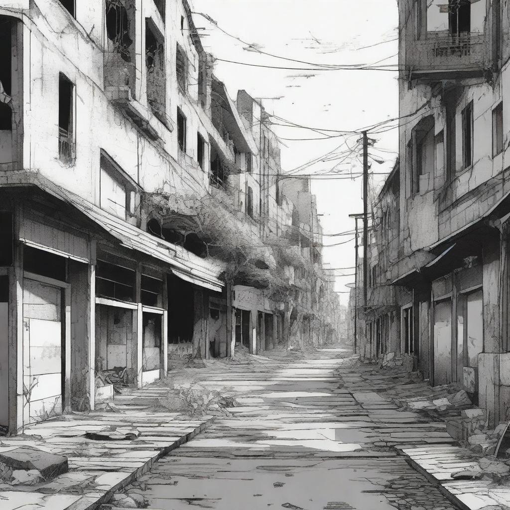 Explore an Abandoned City: A Detailed Manga-Style Background