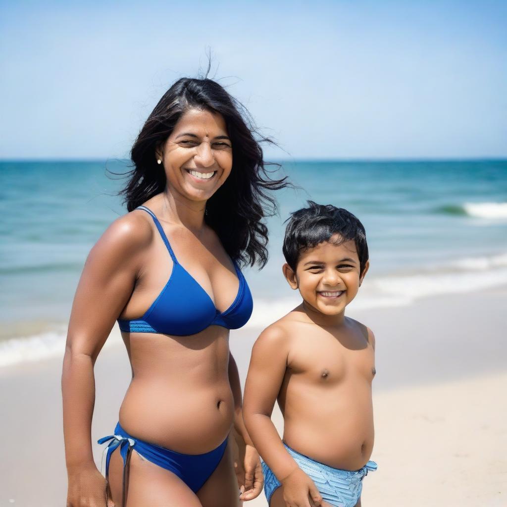 Joyful Moments: Indian Mother and Son in Swimwear