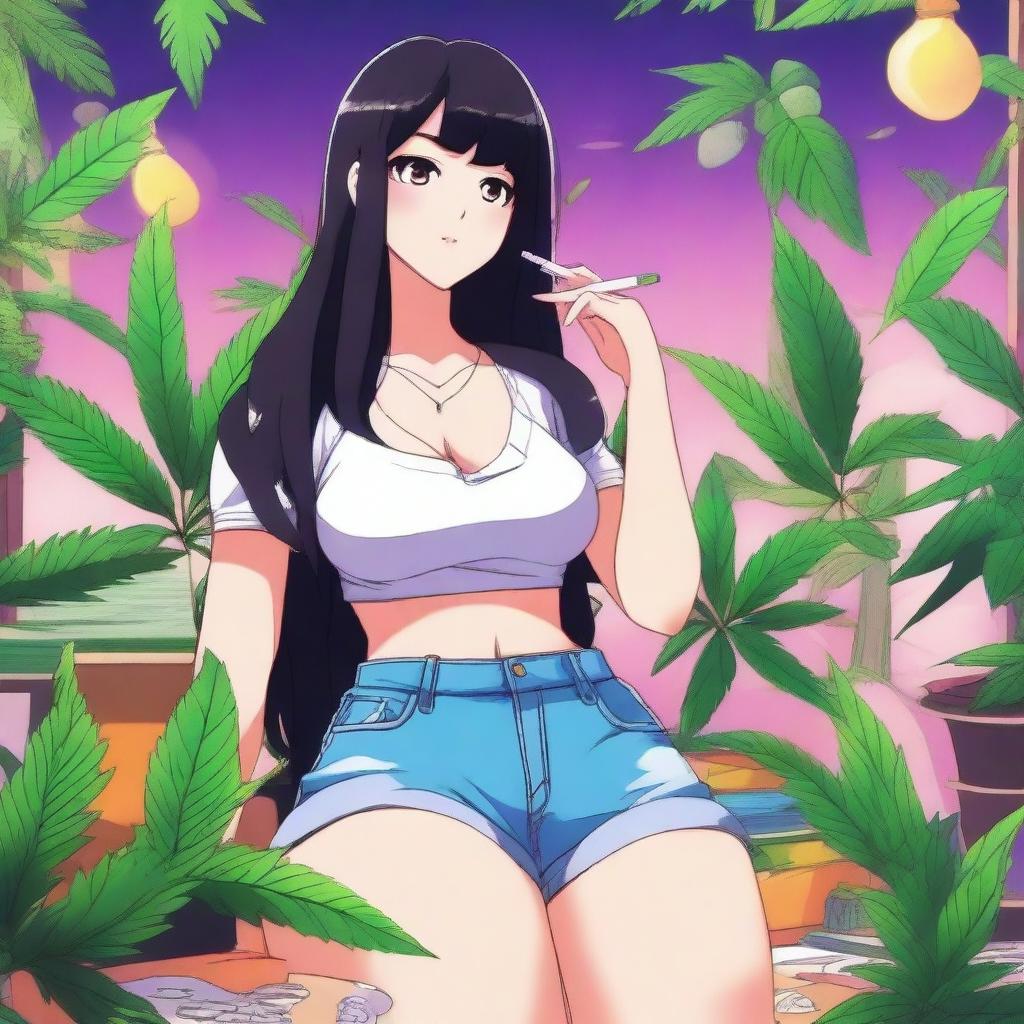 Join the Vibe: Curvy Anime Girl in Weed-Themed Adventure
