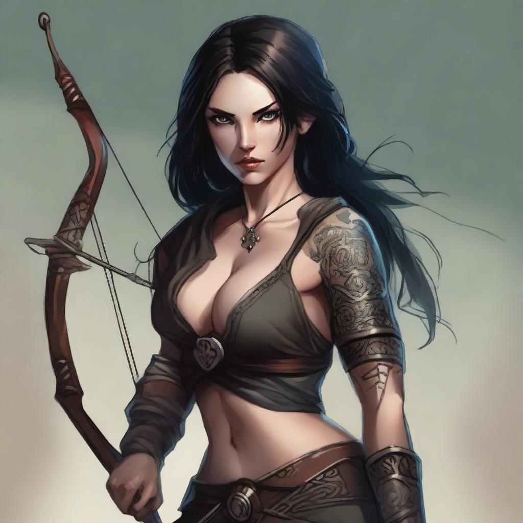 Unleash Your Inner Rogue: Dark-Haired Archer with Tattoos