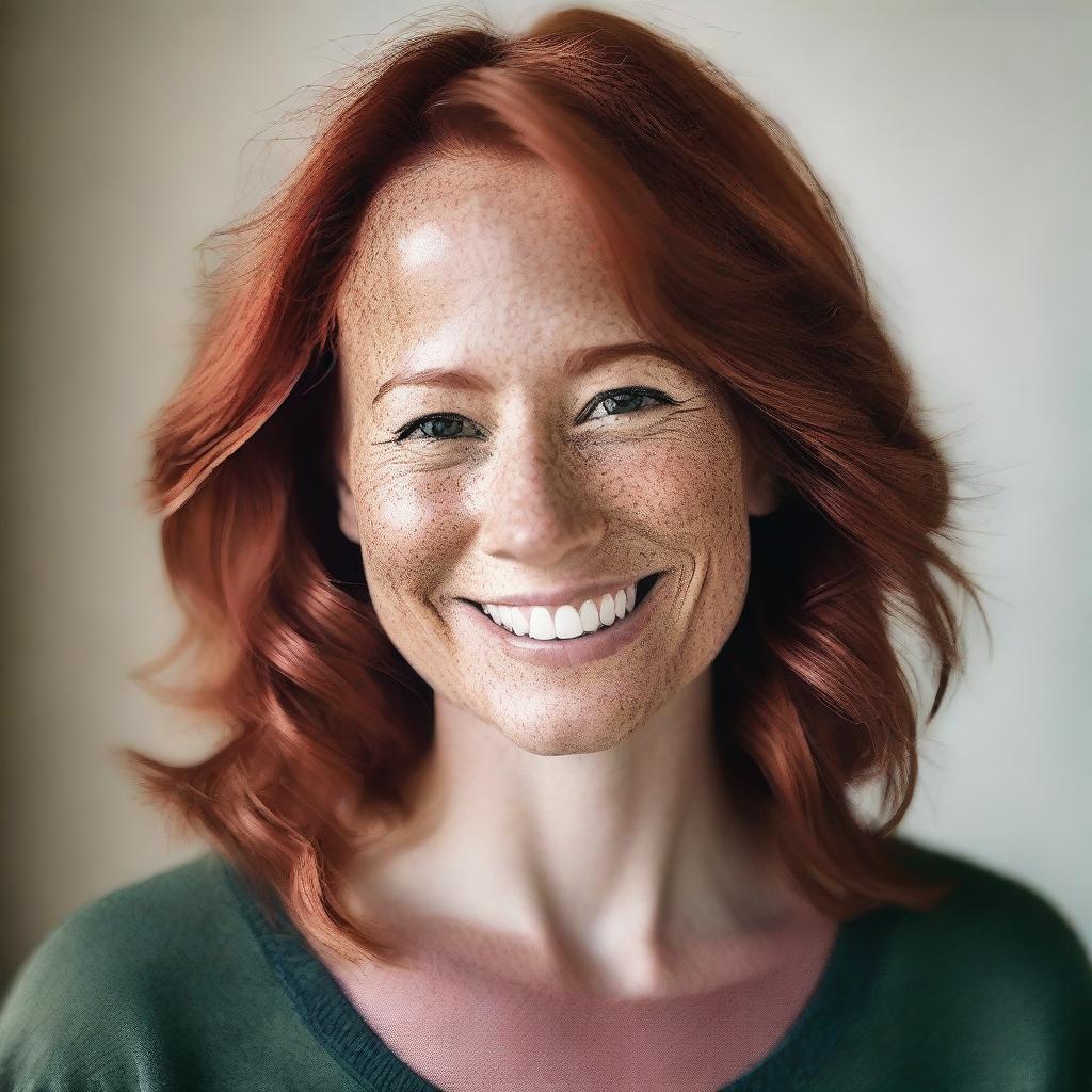 Vibrant Portrait of a 40-Year-Old Woman with Red Hair