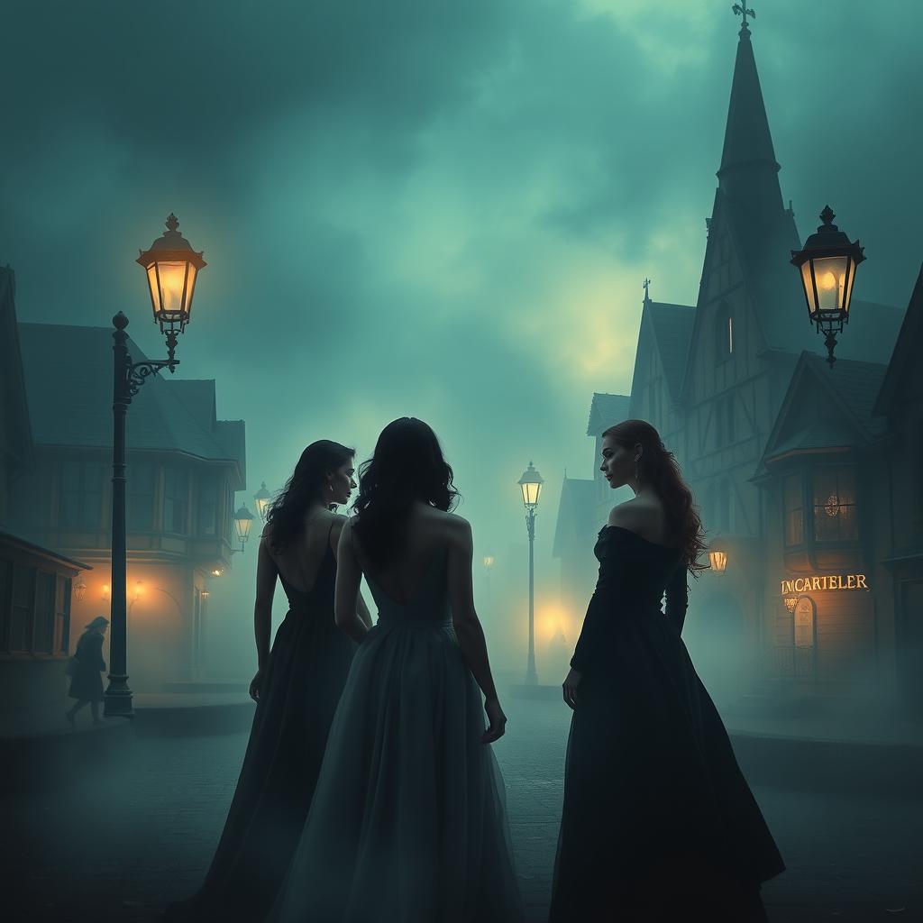 Enigmatic Gathering: Women in a Foggy Town