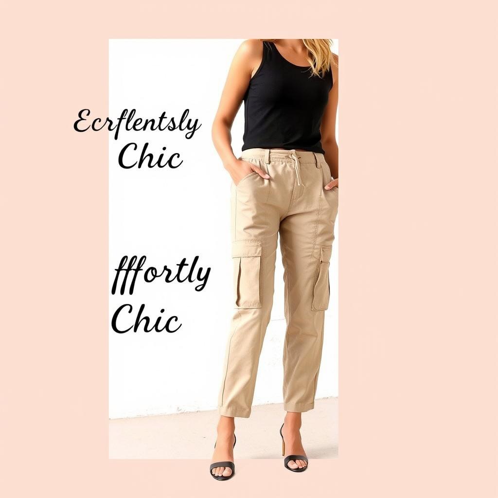 Elevate Your Style: Beige Cargo Pants & Chic Black Top
