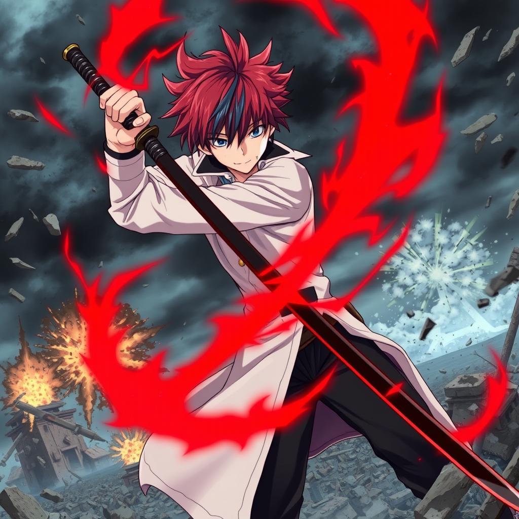 Vibrant Anime Boy with Red Hair & Blue Streaks