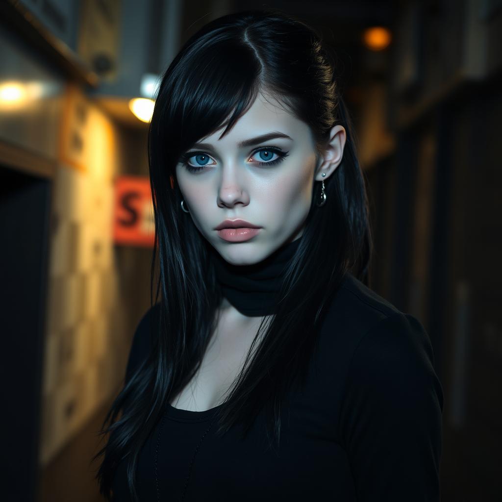 Aesthetic Chaos: Emo Goth Girl with Blue Eyes