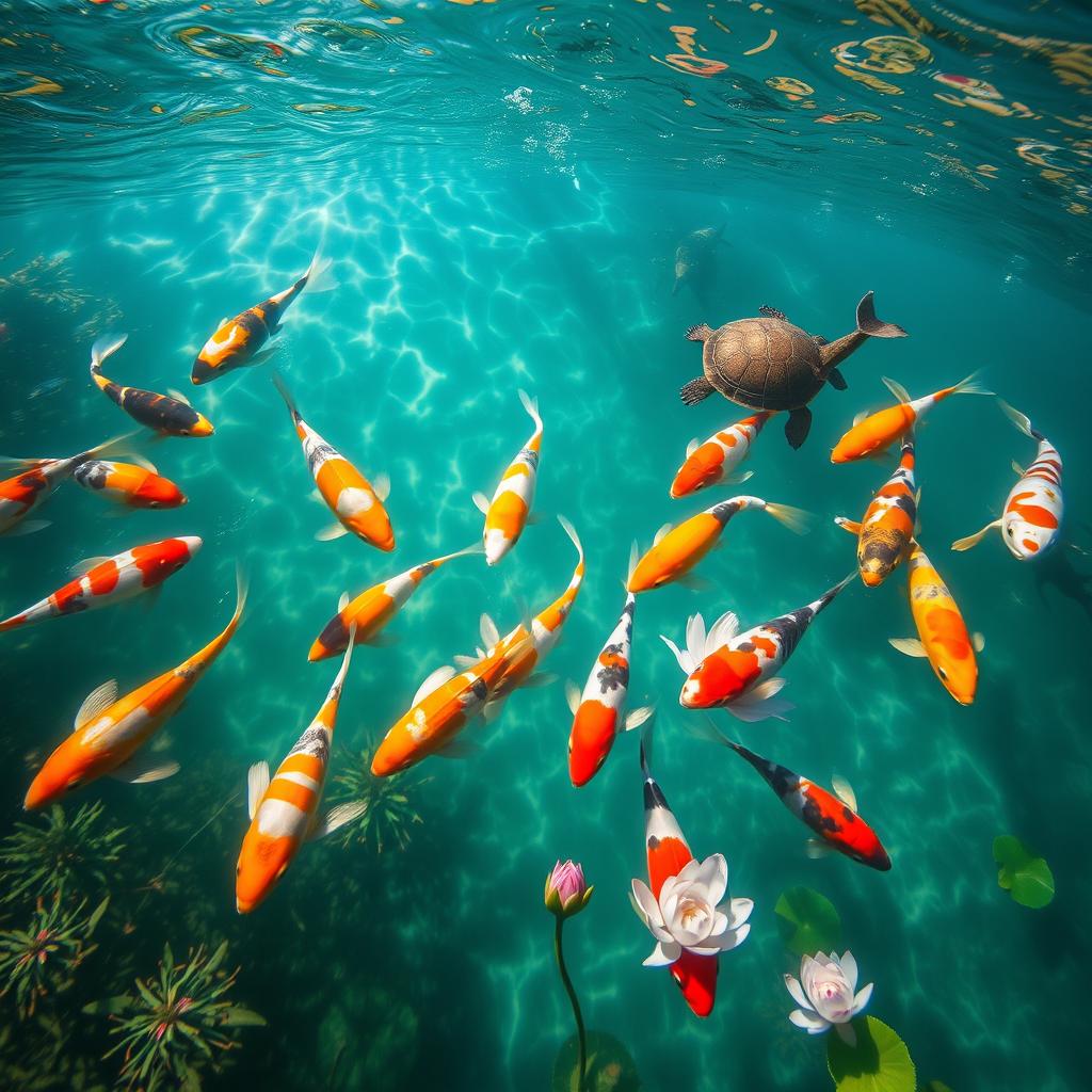 Idyllic Escape: Koi Fish in a Serene Underwater World