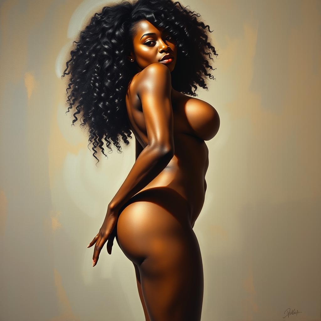 Sensual Elegance: A Polished Painting of a Curvy Black Woman