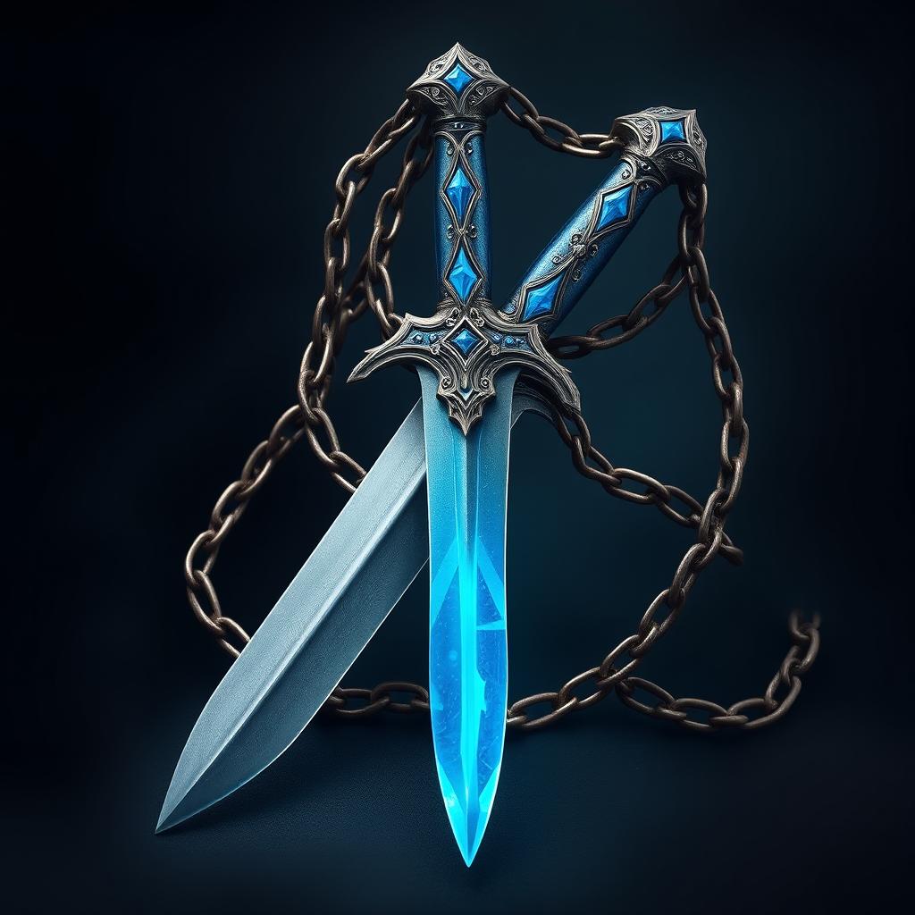 Fantasy Dagger With Blue Grip & Intricate Chain
