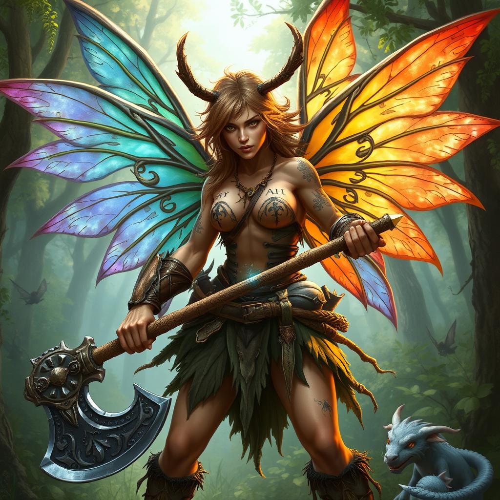 Unleash the Fury: Fierce Fairy Barbarian Wielding Battle Axe