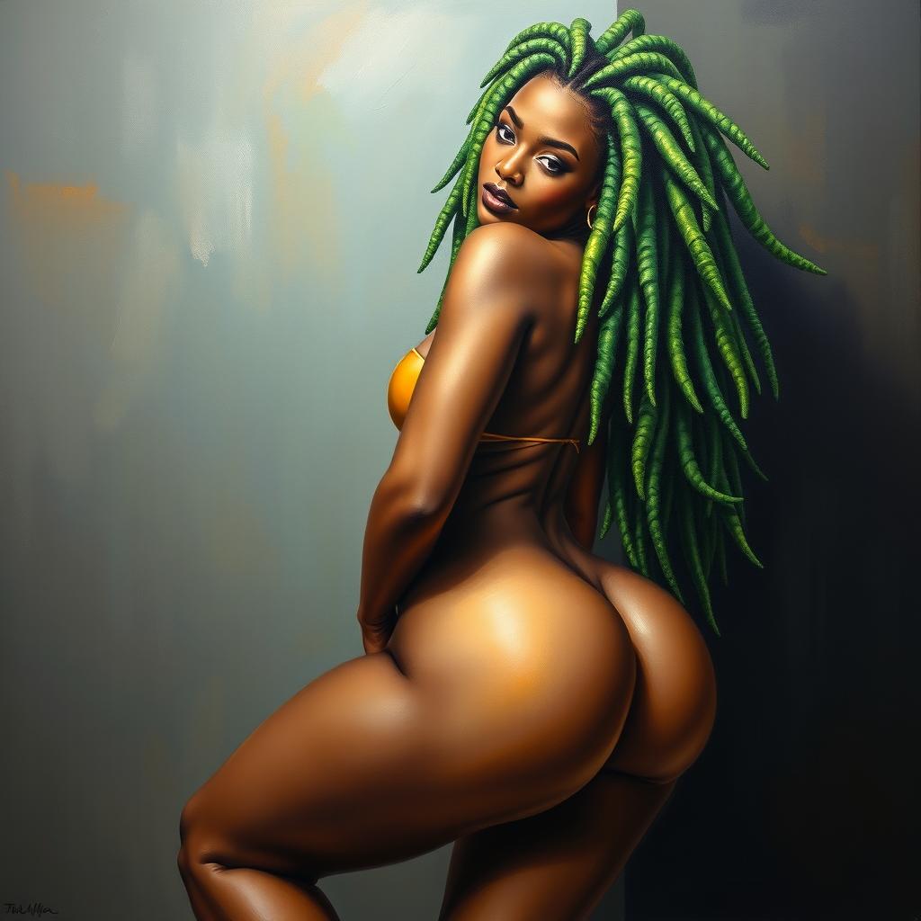 Ethereal Art: Black Beauty with Green Dreadlocks