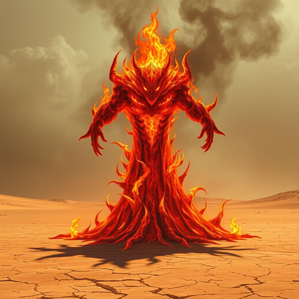 Blazing Fury: Sinister Fire Elemental in the Desert