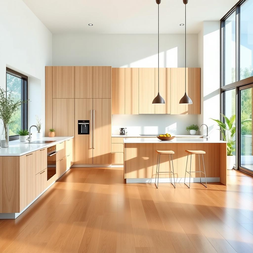 Minimalist Masterpiece: Light Wood and White Modern Kitchen