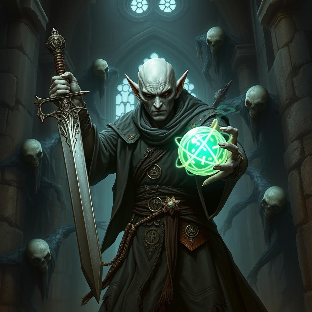 Bald Elf Necromancer Unleashes Dark Magic