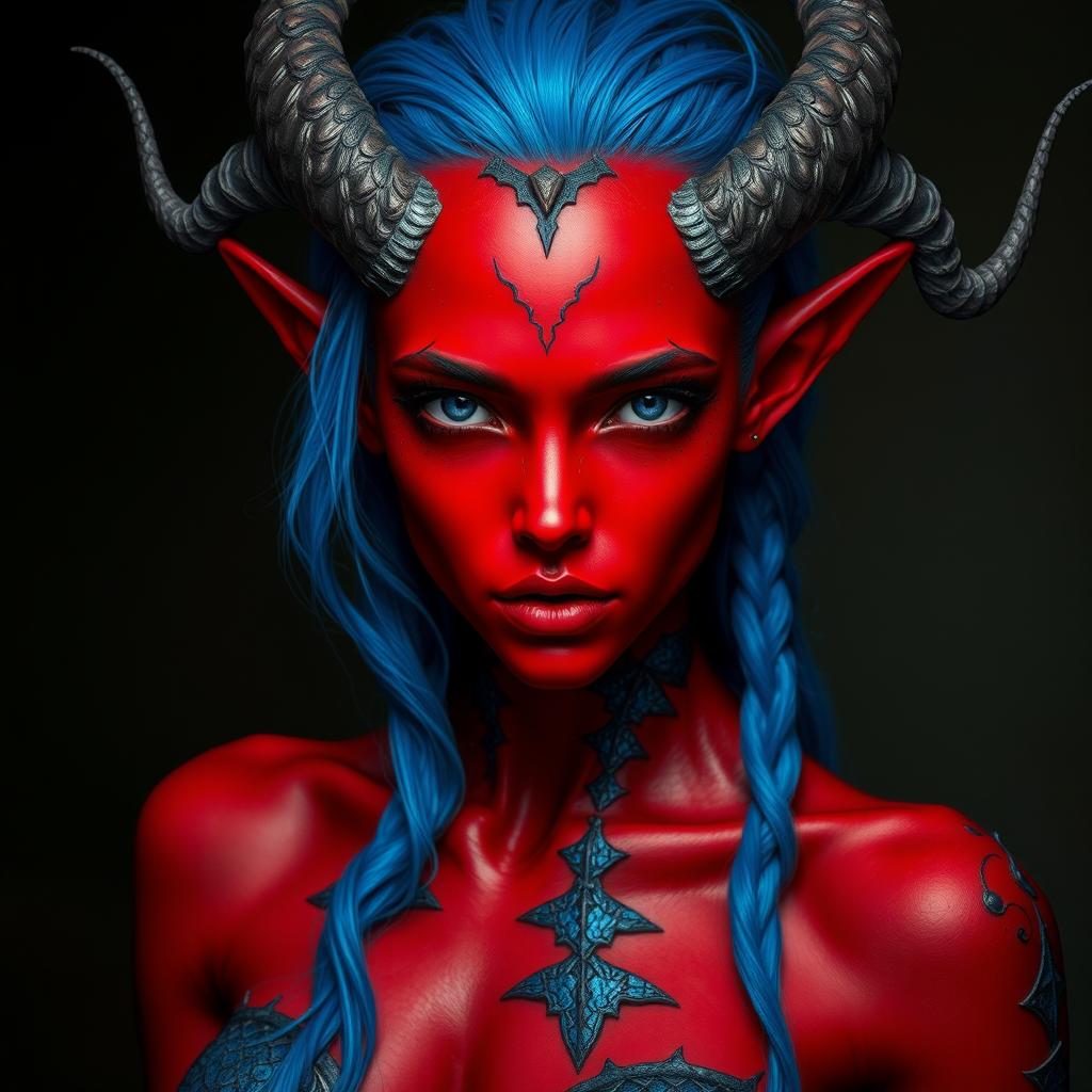 Entrancing Tiefling: Red Skin & Dragon Scales