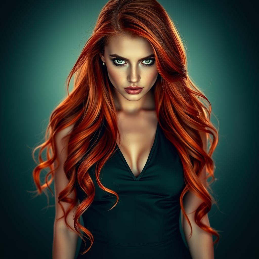 Ethereal Goddess: Vivid Green Eyes and Fiery Red Hair