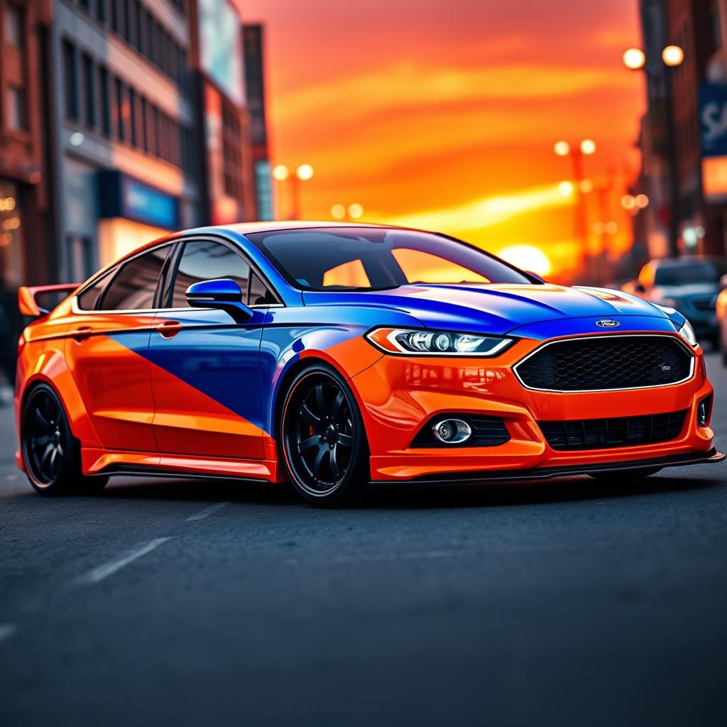 Vibrant Ford Fusion with a Bold Orange & Blue Makeover