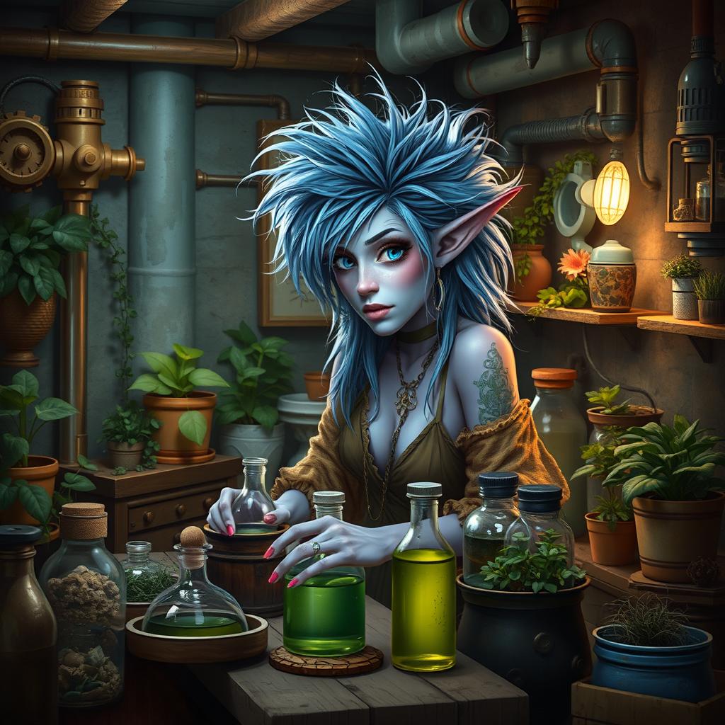 Enchanting Firbolg Witch: Lavender Skin & Wild Blue Hair