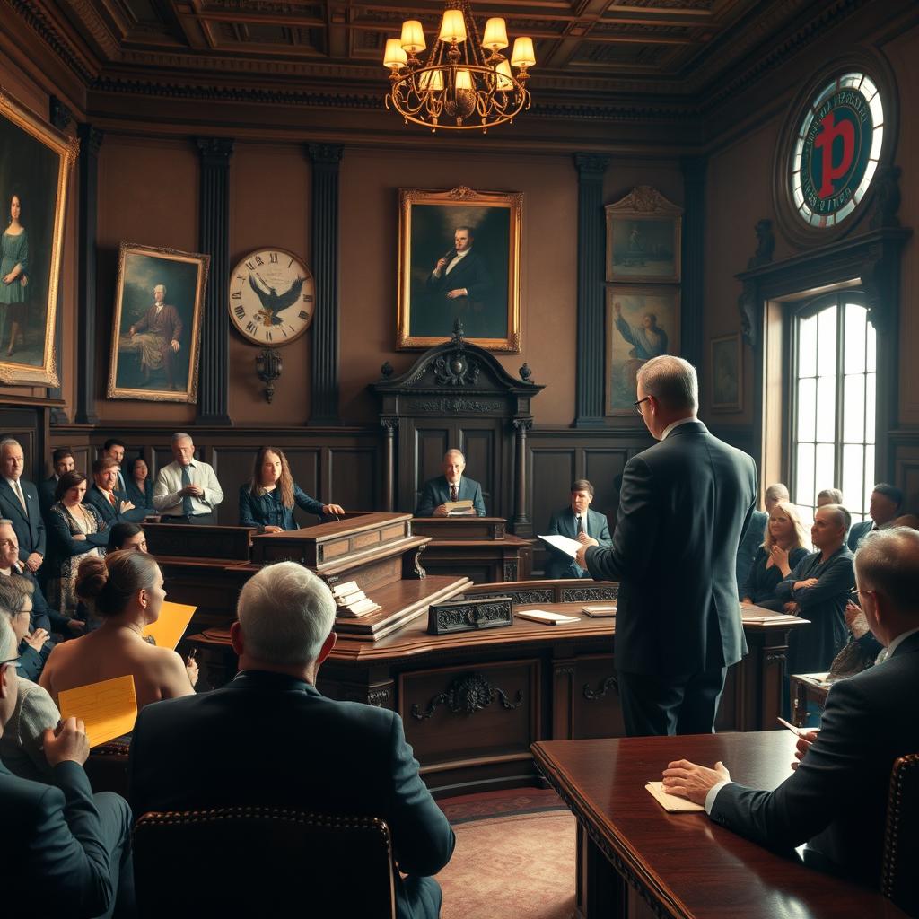Dramatic Courtroom Scene: A Vintage Legal Chamber