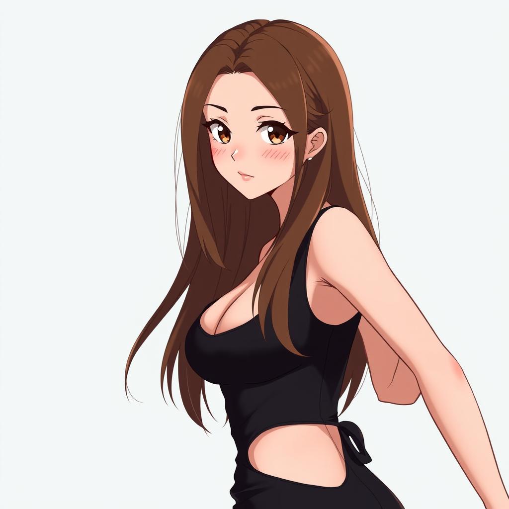 Enchanting Anime Woman with Cascading Brown Hair