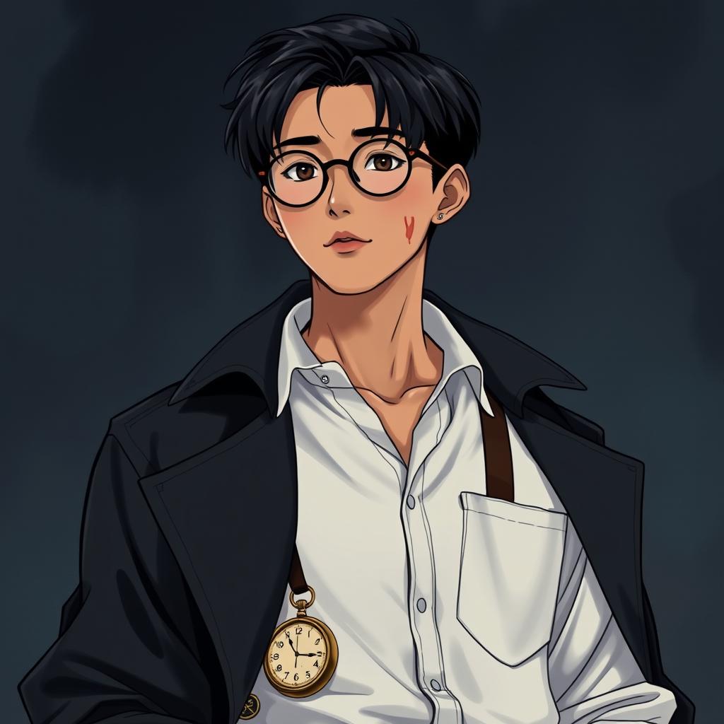 Confident Style: Young Asian Man in Round Glasses