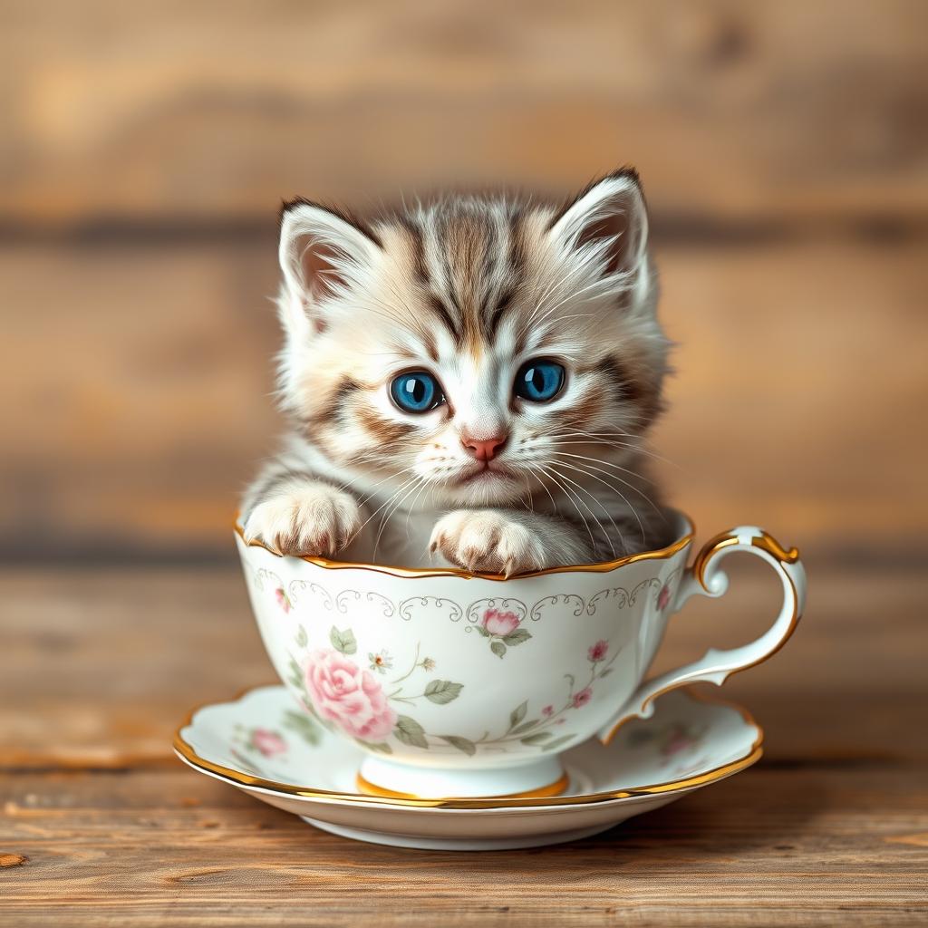 Playful Curiosity: Kitten in a Teacup