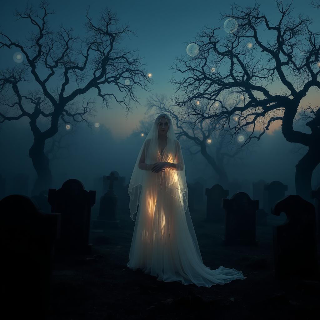 Eerie Elegance: Ghostly Figure in the Fog