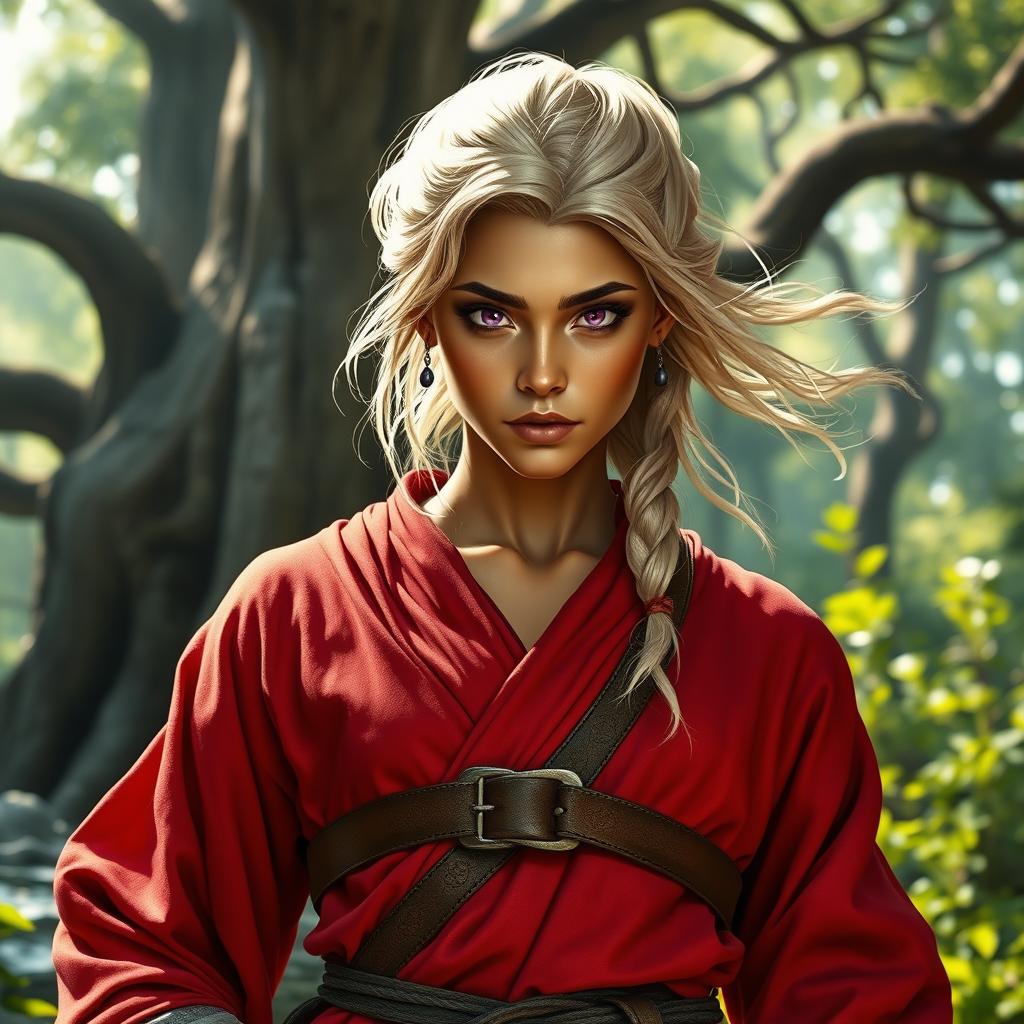 Powerful Female Wood Elf Monk in Enchanted Forest