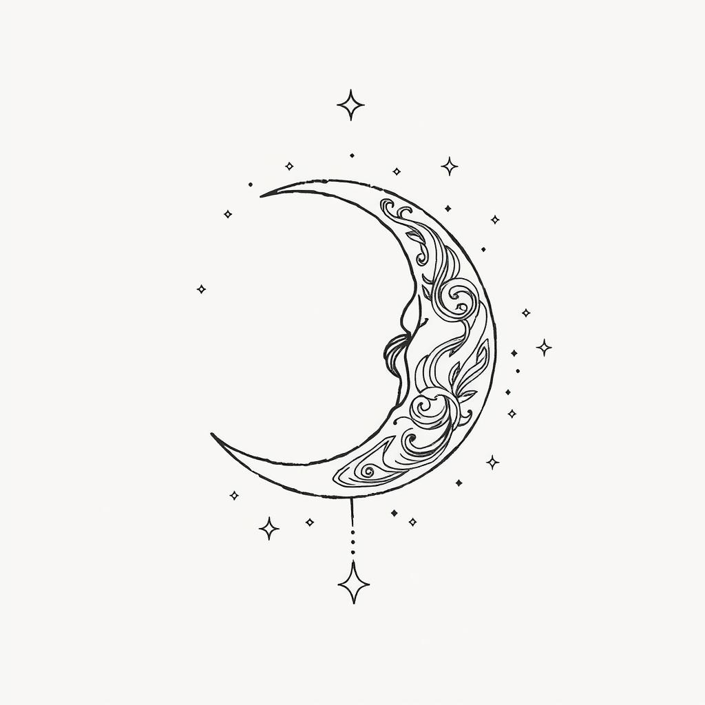 Stunning Crescent Moon Fine Line Tattoo Design