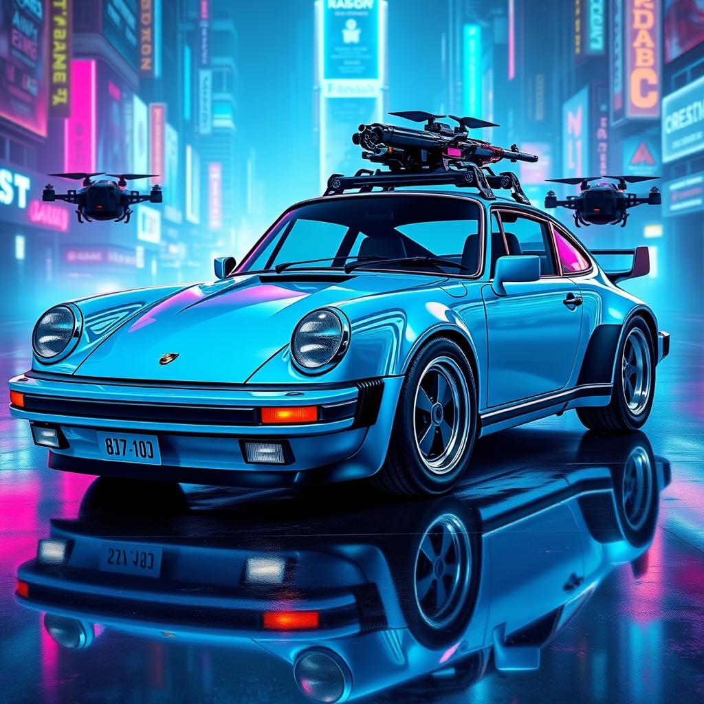 Royal Blue Cyberpunk Porsche 911