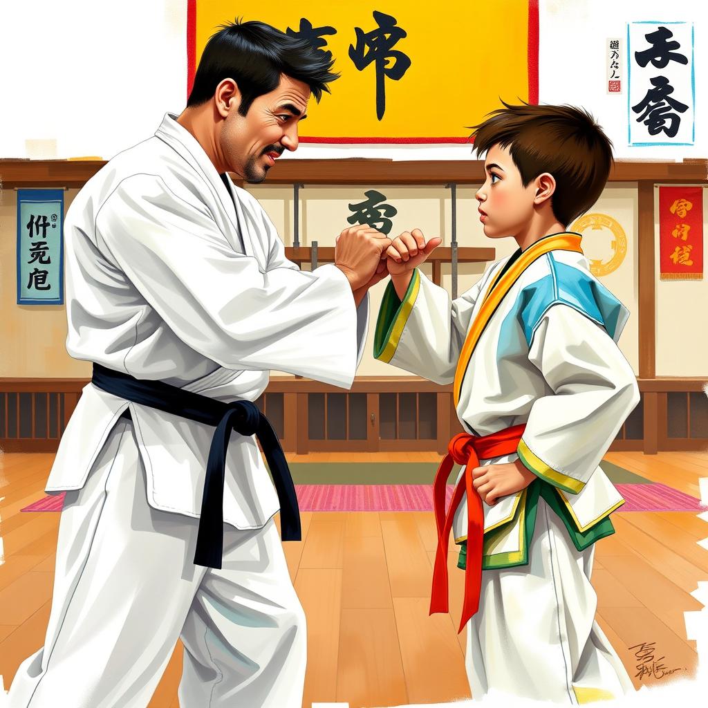 Dynamic Karate Duel: Father and Son Bonding