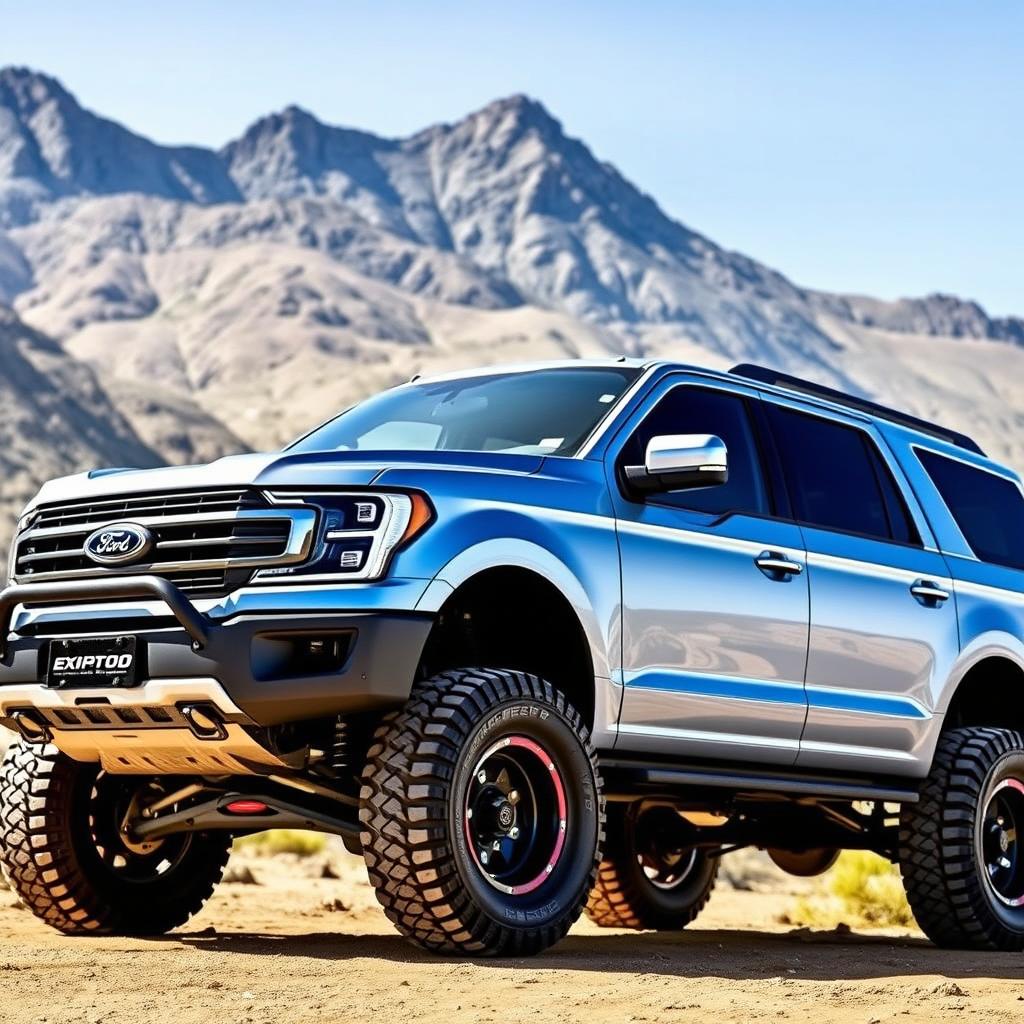 Unleash Adventure: Blue Silver Ford Expedition Off-Road Truck