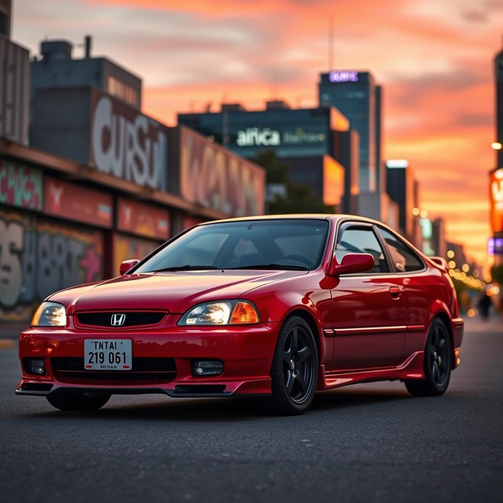 Stunning Red Honda Civic EJ1 in Vibrant Cityscape