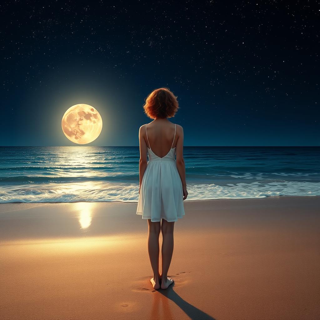Embrace the Shore: Curly Red-Haired Beauty