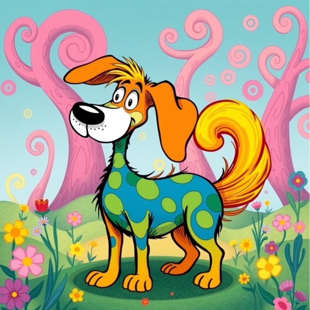 Whimsical Dog Illustration Inspired by Dr. Seuss