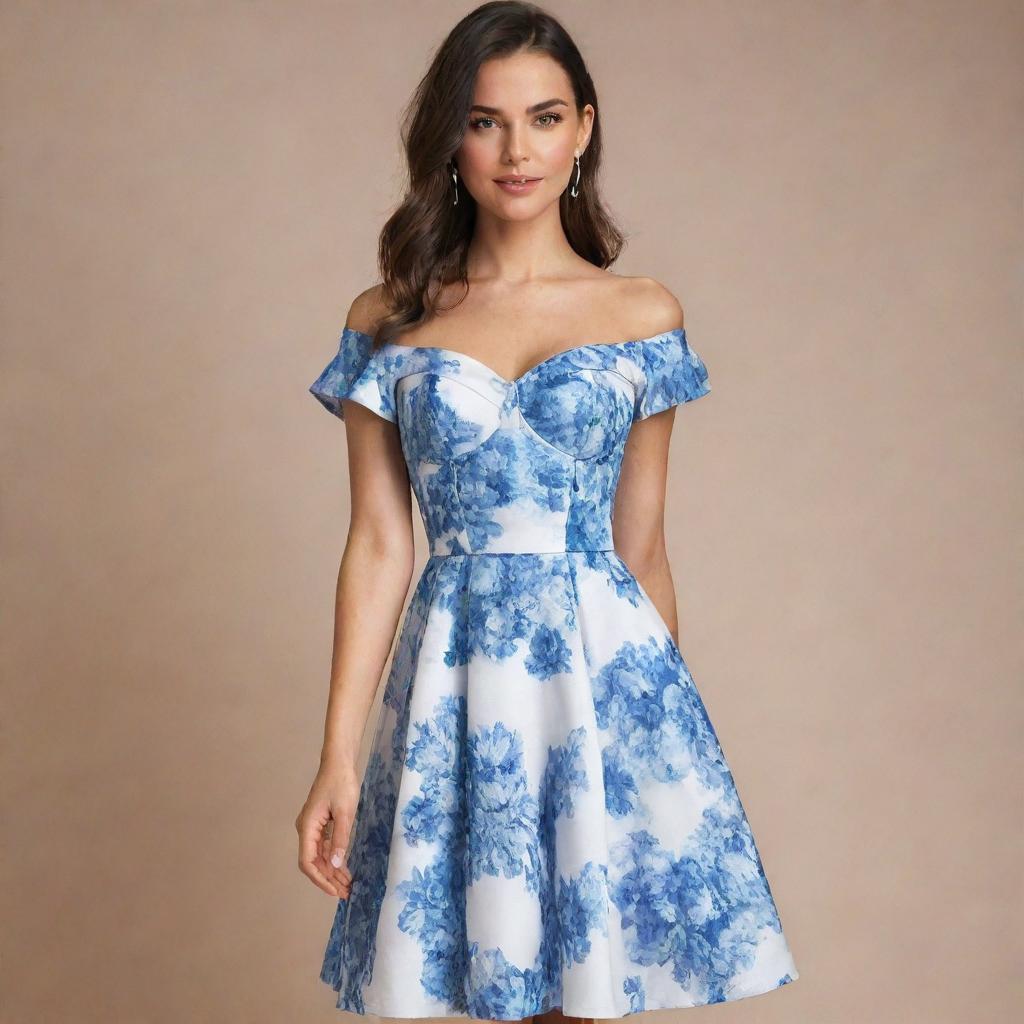 Trendy Blue & White Floral Wedding Guest Dress