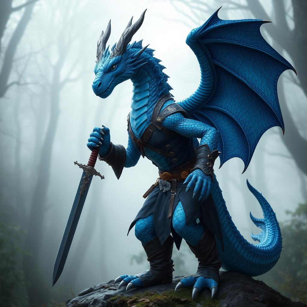 Unleash Your Imagination: Majestic Blue Dragon Humanoid