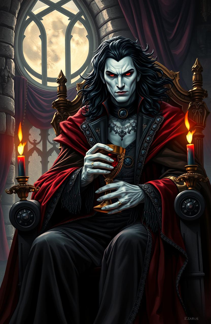 Regal Vampire King on Gothic Throne