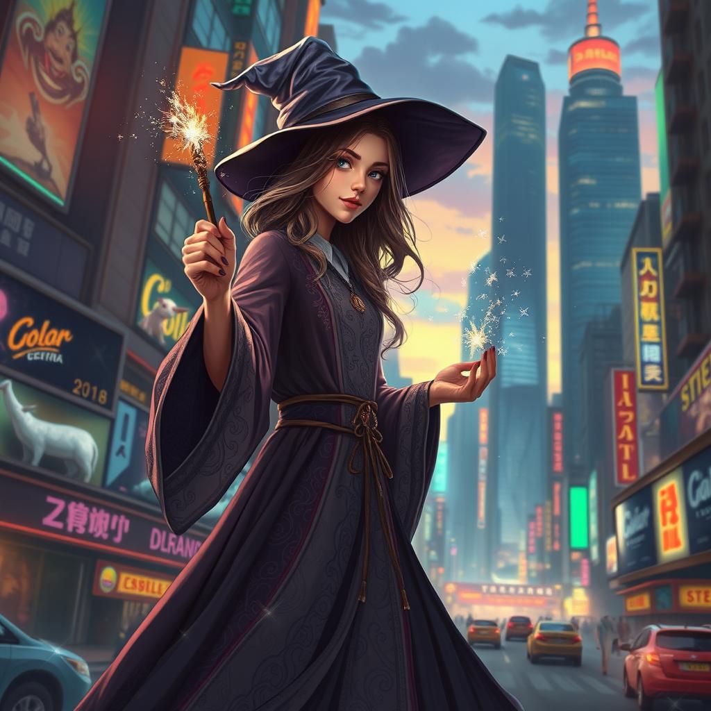 Enchanting Urban Wizardess: A Magical Fusion in the City