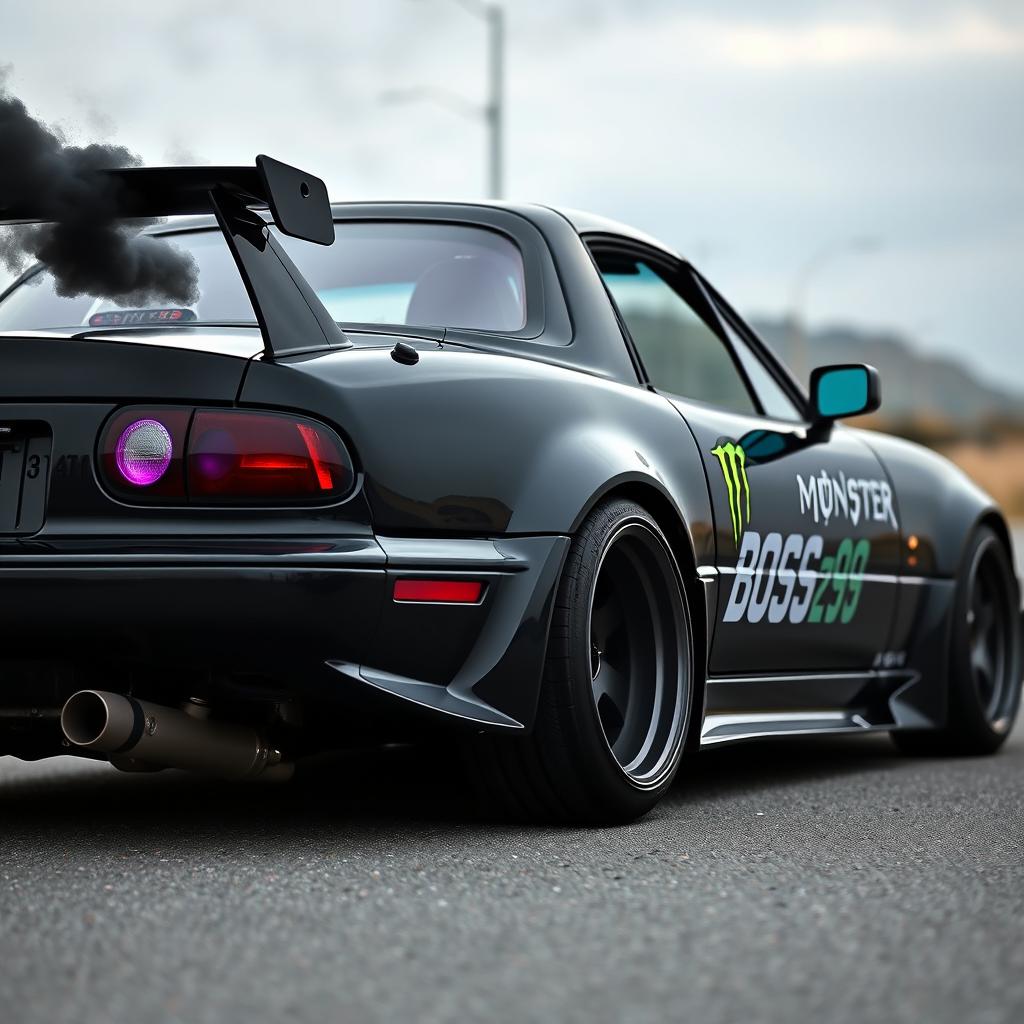 Sleek Black 1990 Mazda Miata with Unique Purple Headlights
