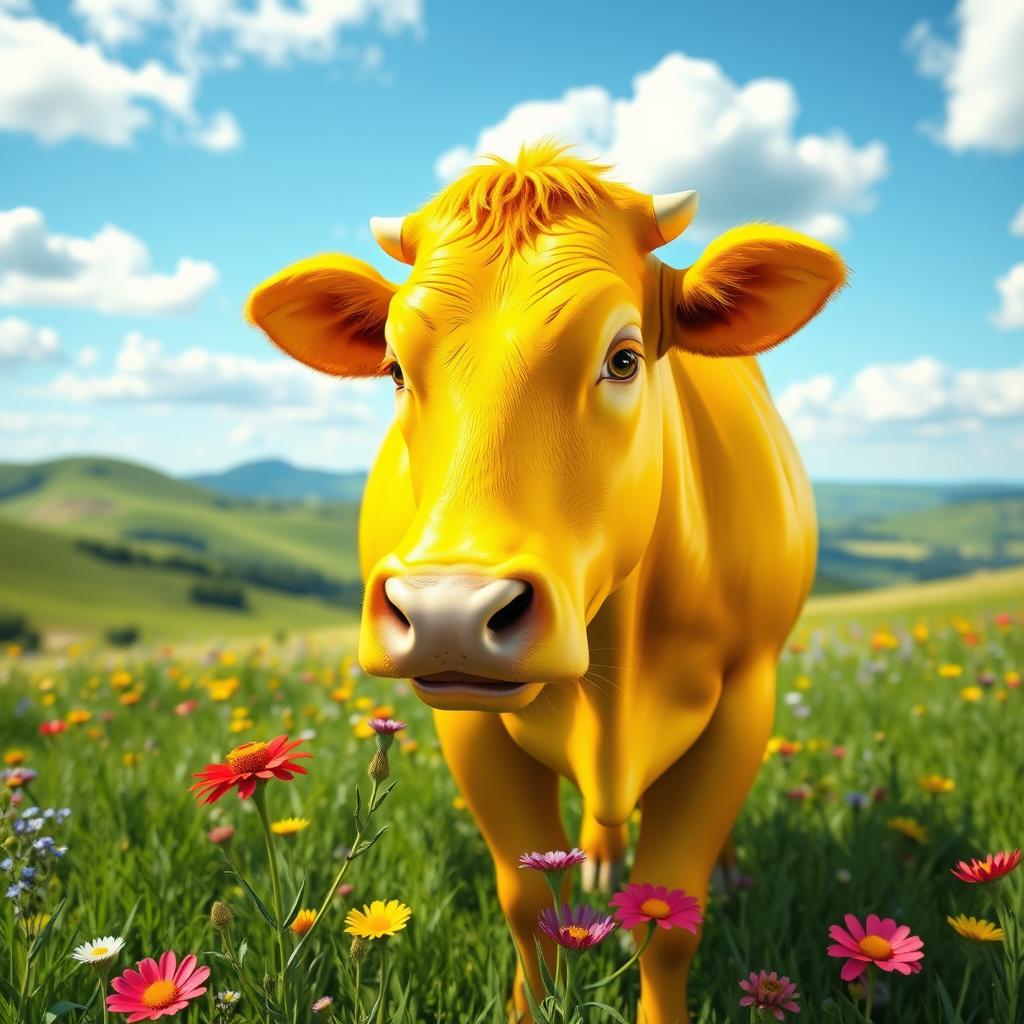 Dazzling Yellow Cow: A 3D Visual Delight