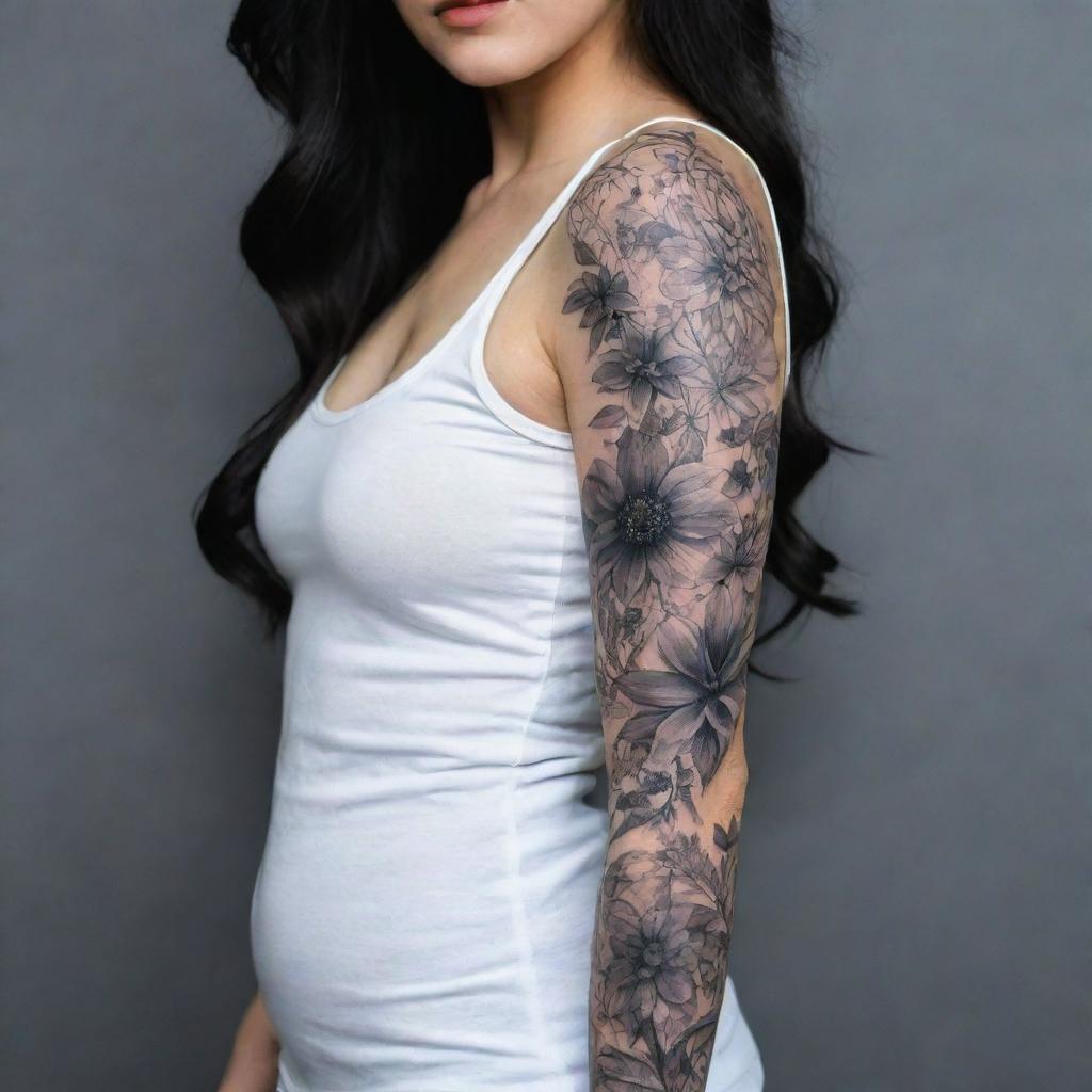 Delicate Beauty: Black and Grey Arm Tattoo