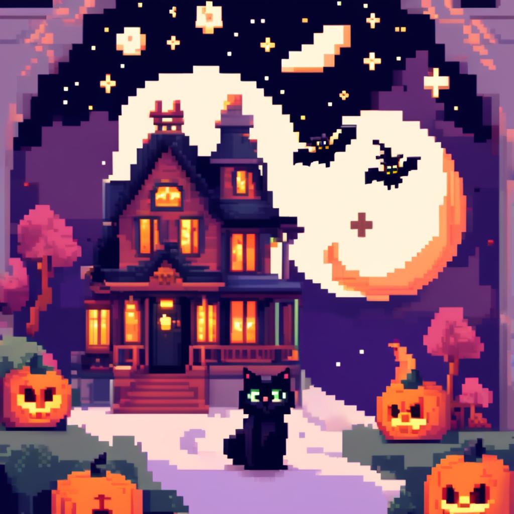 Spooky Nights: Haunted Mansion Pixel Art