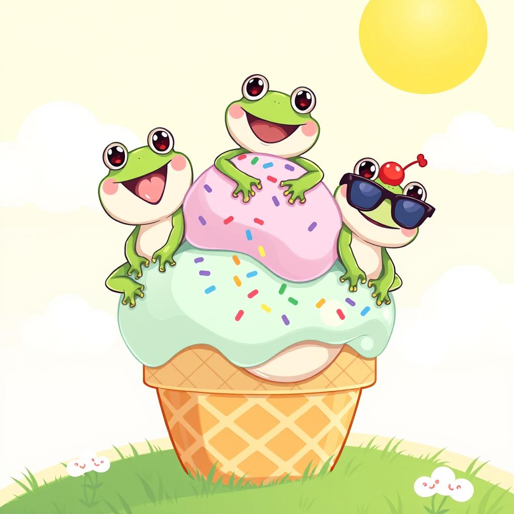 Frogs on a Sweet Adventure: Colorful Ice Cream Delight